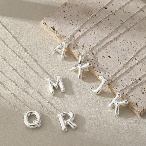 Personalized Silver Letter Necklace with Dainty Satellite Bead Chain Gifts Gold - Picture 6 of 7
